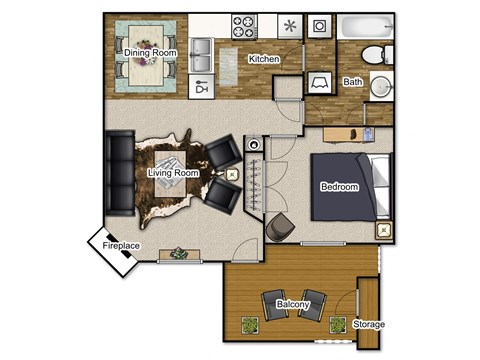 Floor plan for 1 bed, 1 bath, 700 sqft